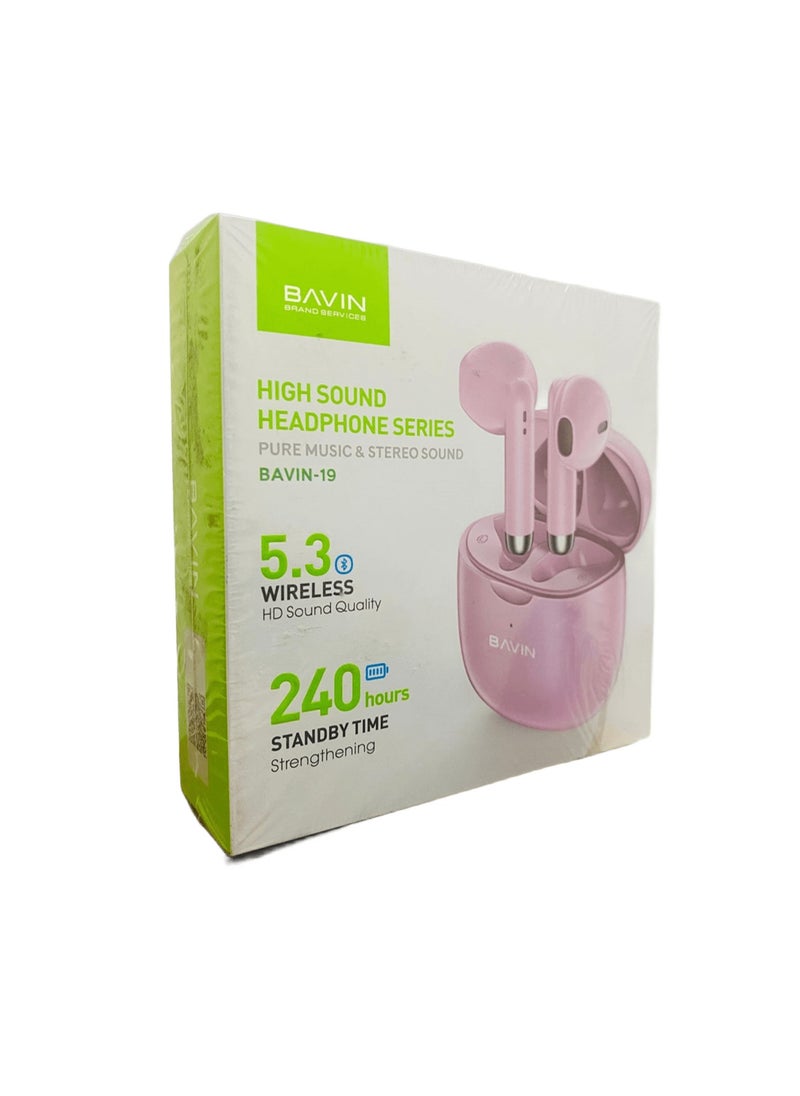 Bavin - Bavin -19 TWS Bluetooth 5.3 Touch Wireless Earphones High Sound With Pure Music And Stereo Sound Pink - Image 1