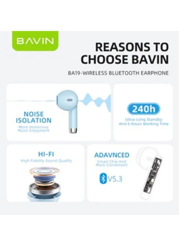 Bavin - Bavin -19 TWS Bluetooth 5.3 Touch Wireless Earphones High Sound With Pure Music And Stereo Sound Pink - Image 1