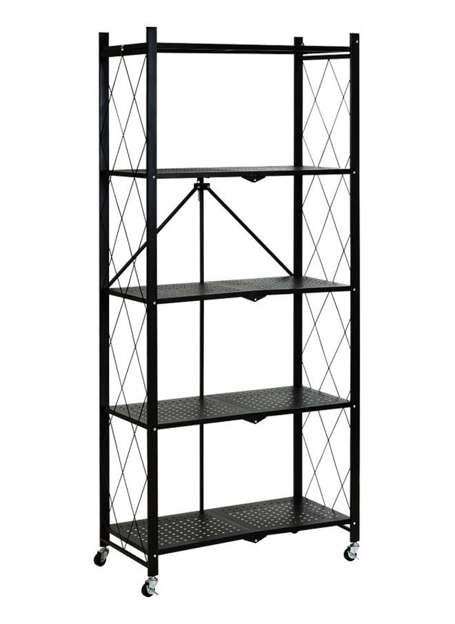 Foldable Floor Standing Storage Rack Bracket with Casters Metal Rack Display Rack Storage Rack Bookshelf Suitable for Garage Kitchen Home Closet Office No Assembly Required 162x71x34cm