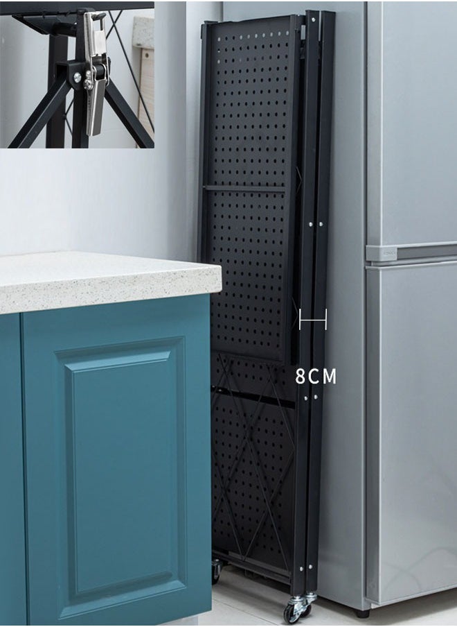 Foldable Floor Standing Storage Rack Bracket with Casters Metal Rack Display Rack Storage Rack Bookshelf Suitable for Garage Kitchen Home Closet Office No Assembly Required 162x71x34cm