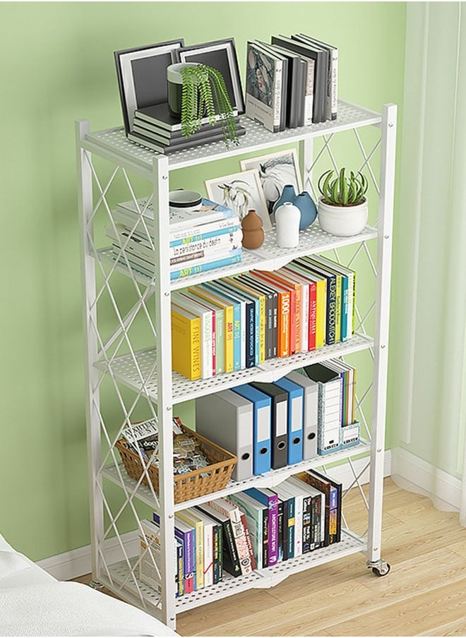 Foldable Floor Standing Storage Rack Bracket with Casters Metal Rack Display Rack Storage Rack Bookshelf Suitable for Garage Kitchen Home Closet Office No Assembly Required 162x71x34cm