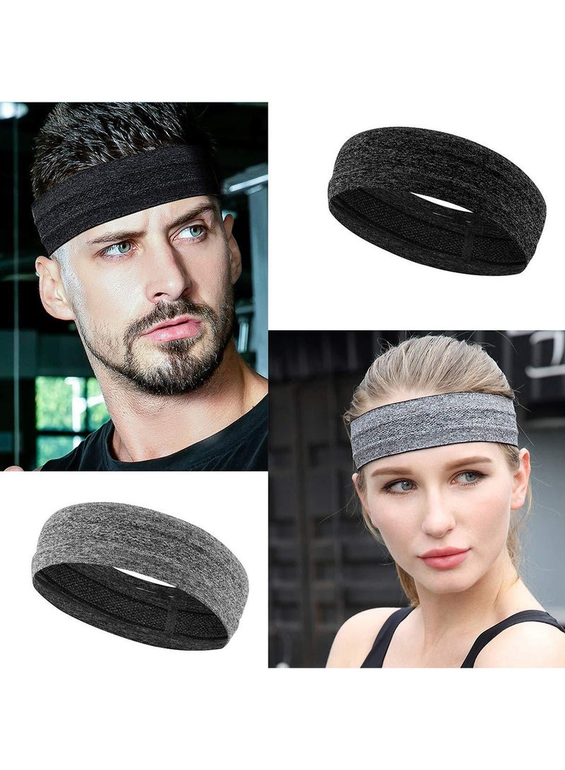 Generic 2-Piece Non-Slip Headband Set,Sweat-Absorbent Band Non-Slip Anti-perspirant Running Headband,Moisture Sweat Sports Workout Headbands Wicking,Quickly Dry Yoga Sweat Band(Black and Grey）  - Image 1