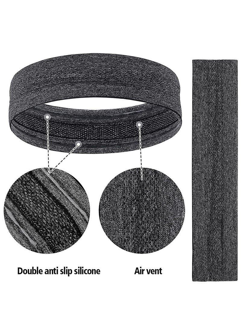 Generic 2-Piece Non-Slip Headband Set,Sweat-Absorbent Band Non-Slip Anti-perspirant Running Headband,Moisture Sweat Sports Workout Headbands Wicking,Quickly Dry Yoga Sweat Band(Black and Grey）  - Image 2