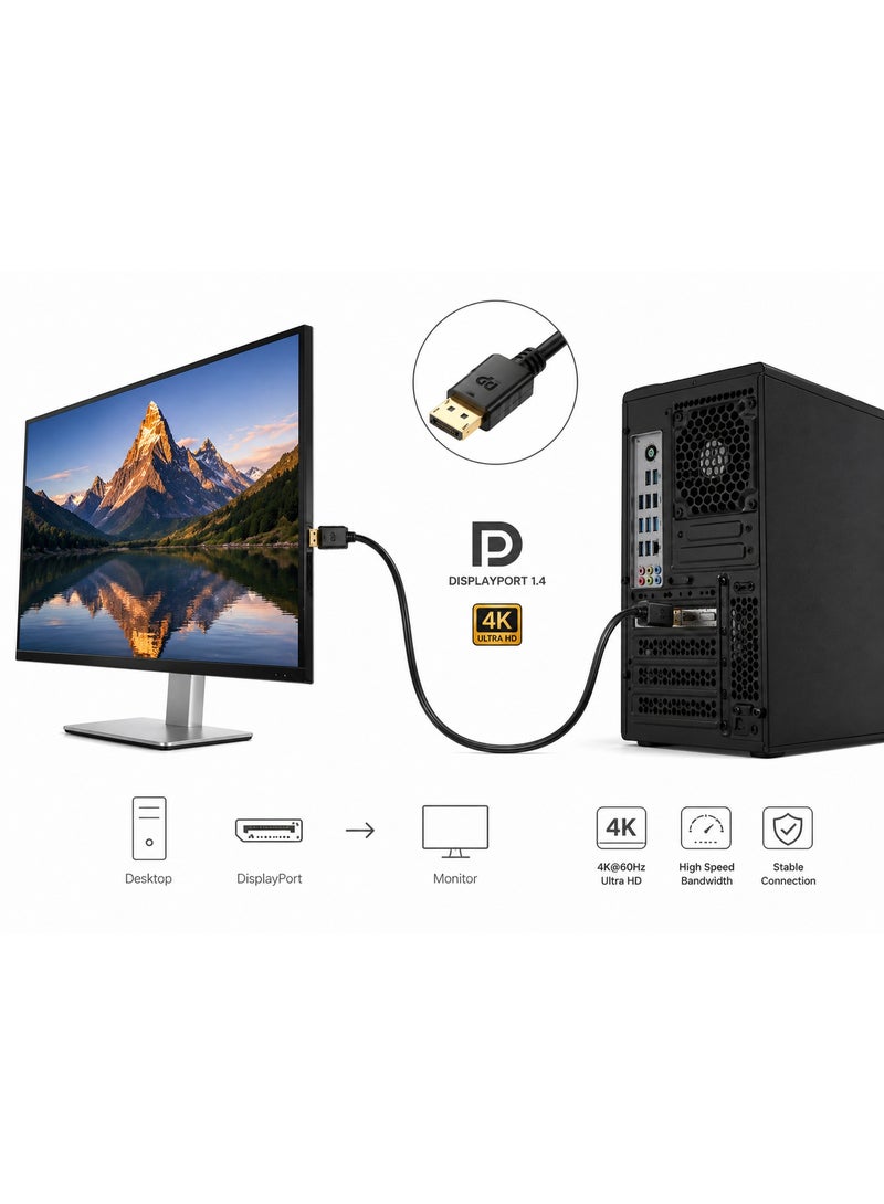 Bright Premium DisplayPort to DisplayPort Cable 3M – Supports 8K@60Hz & 4K@144Hz – 32.4Gbps Bandwidth – Compatible with PC, Laptop & Monitor - Image 3