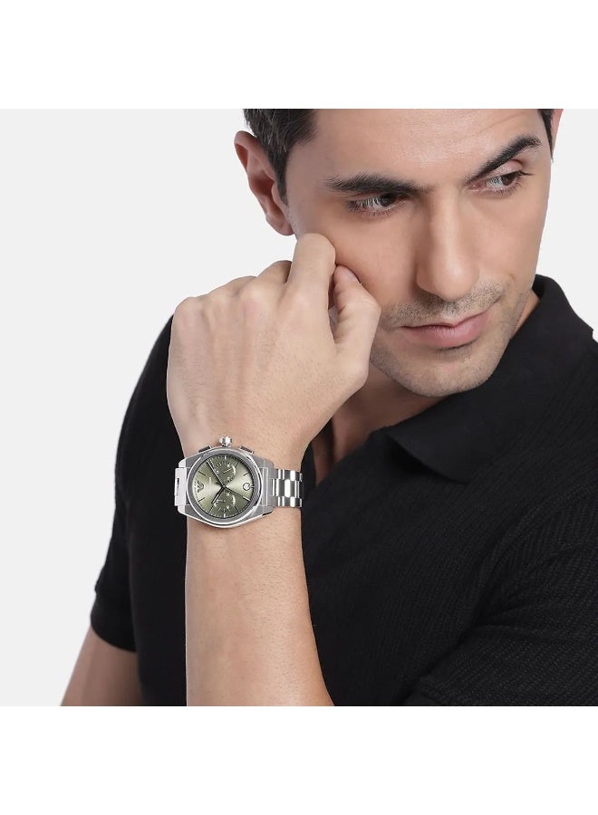 EMPORIO ARMANI Men Emporio Armani Men's Chronograph Watch - Silver/Green - Image 5