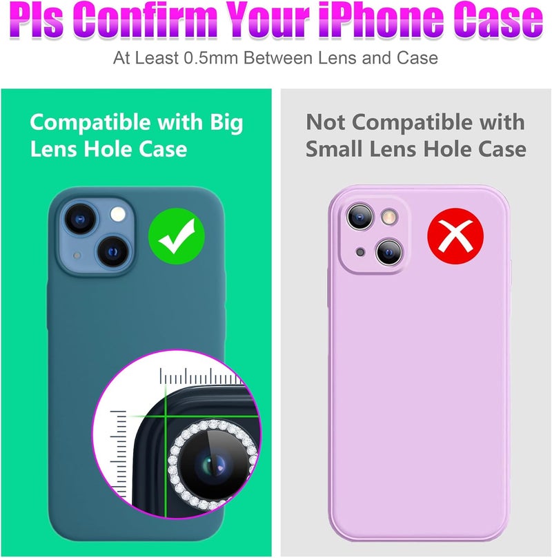 AGVEE 3+3 6 Pack for iPhone 13 6.1" / 13 Mini 5.4" Camera Lens Protector, Bling Diamond & Bling Glitter Metal Ring 9H Tempered HD Glass Camera Cover Film, Bling-Black - Image 3
