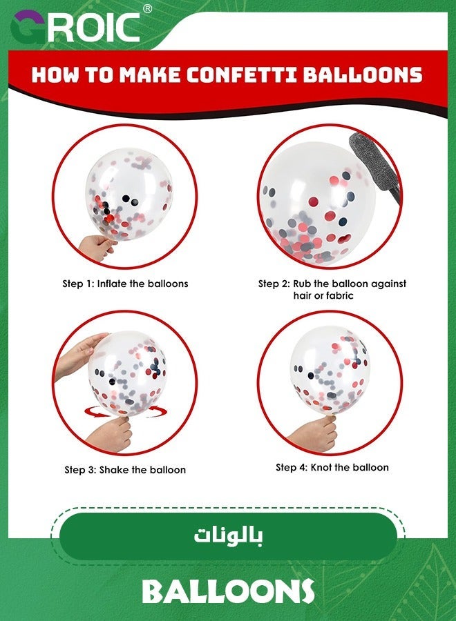 GROIC 50Pcs Red and Black Latex Balloons,12 Inches Silver White Confetti Balloons Kit,Party with Ribbons for Birthday, Wedding, Baby Shower, Graduation Decorations - Image 4