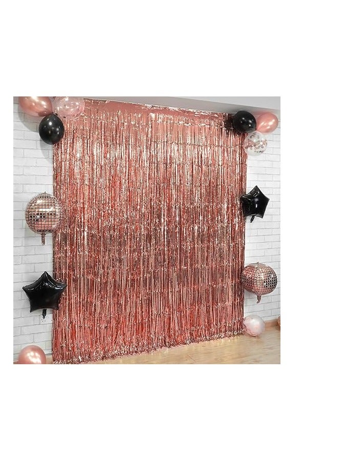 XtraLarge, 6.4x8 Feet Rose Gold Fringe Curtain - Pack of 2 | Rose Gold Backdrop for Bachelorette Party Decorations | Rose Gold Party Decorations, Metallic Rose Gold Streamers, Rose Gold Birthday Decor - Image 1
