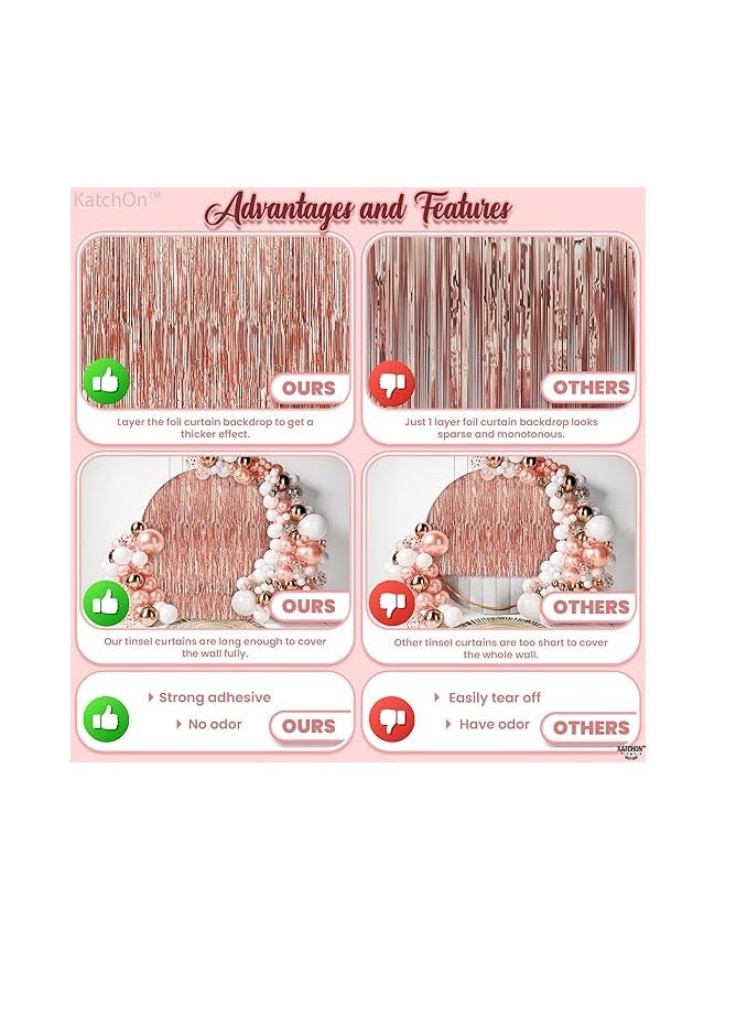 XtraLarge, 6.4x8 Feet Rose Gold Fringe Curtain - Pack of 2 | Rose Gold Backdrop for Bachelorette Party Decorations | Rose Gold Party Decorations, Metallic Rose Gold Streamers, Rose Gold Birthday Decor - Image 3