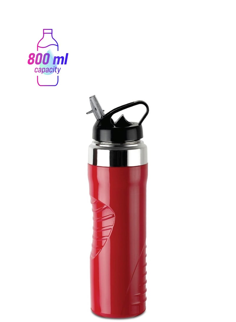 PURO STEEL X GLAD 800ml Insulated Bottle, 100% Food Grade, BPA Free, 18/8 Stainless Steel, Red