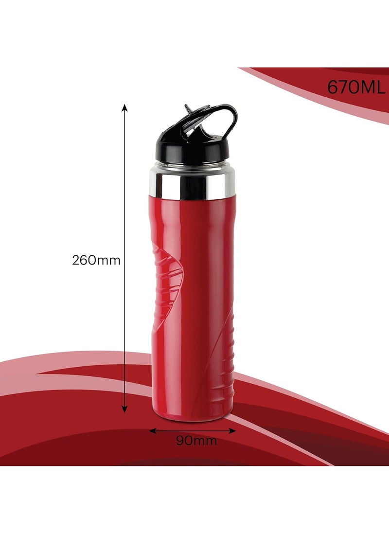Cello - PURO STEEL X GLAD 800ml Insulated Bottle, 100% Food Grade, BPA Free, 18/8 Stainless Steel, Red - Image 1