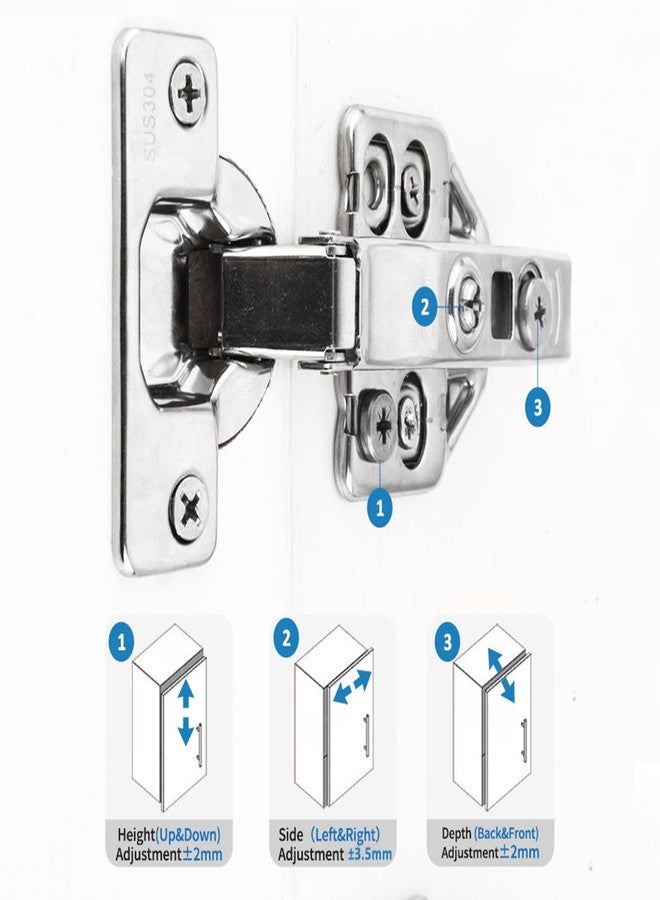 JAGGER JAG381 Cabinet Hinges, Set of 1 (2 Pieces) for Furniture, Wardrobes, Doors, and Storage Units | (3D Soft Close (Stainless Steel), (0 Crank | Full Overlay) - Image 2