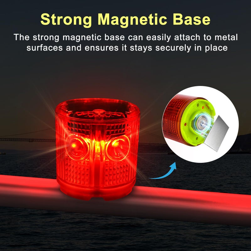 Aolyty Solar Strobe Warning Light Strong Magnetic Base Flashing Super Bright 360 Degree Automatically Turn On Waterproof for Construction Traffic Factory (Red) - Image 2