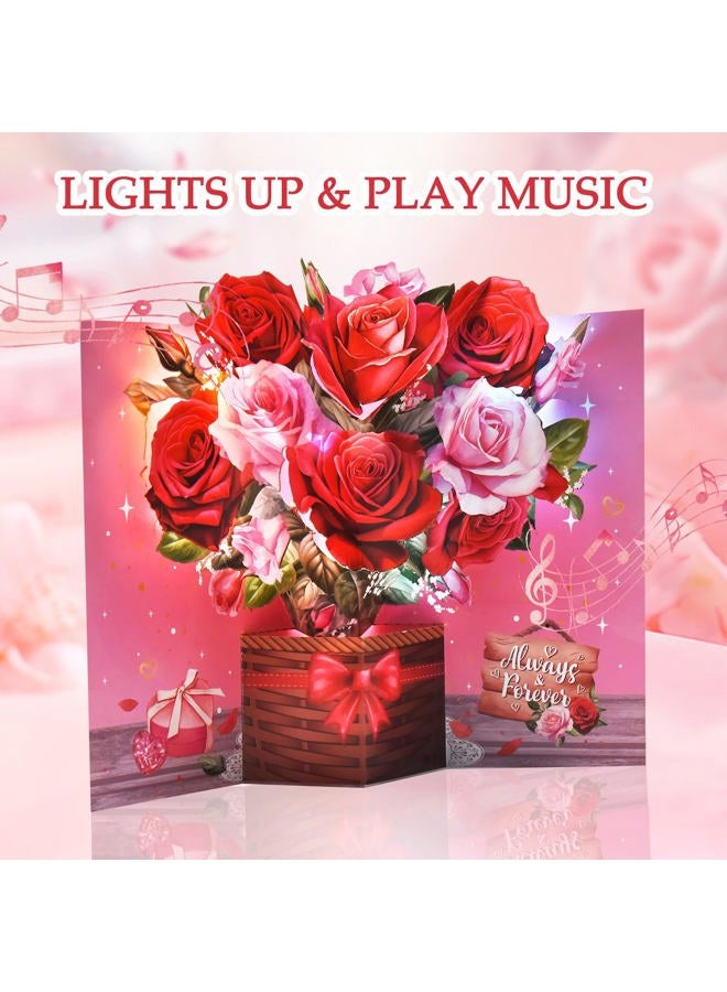 Venhoo Pop Up Valentines Day Card, 3D Musical Rose Flower Anniversary Cards with Lights, Romantic Popup Love Greeting Card for Her Him Couples Wife Girlfriend Husband Boyfriend - Image 2