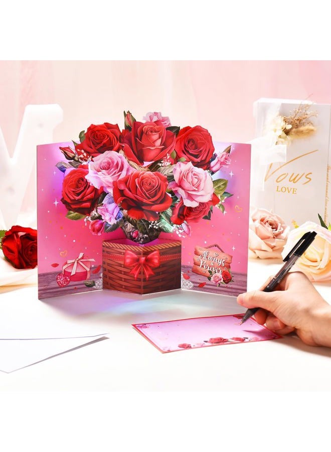 Venhoo Pop Up Valentines Day Card, 3D Musical Rose Flower Anniversary Cards with Lights, Romantic Popup Love Greeting Card for Her Him Couples Wife Girlfriend Husband Boyfriend - Image 3