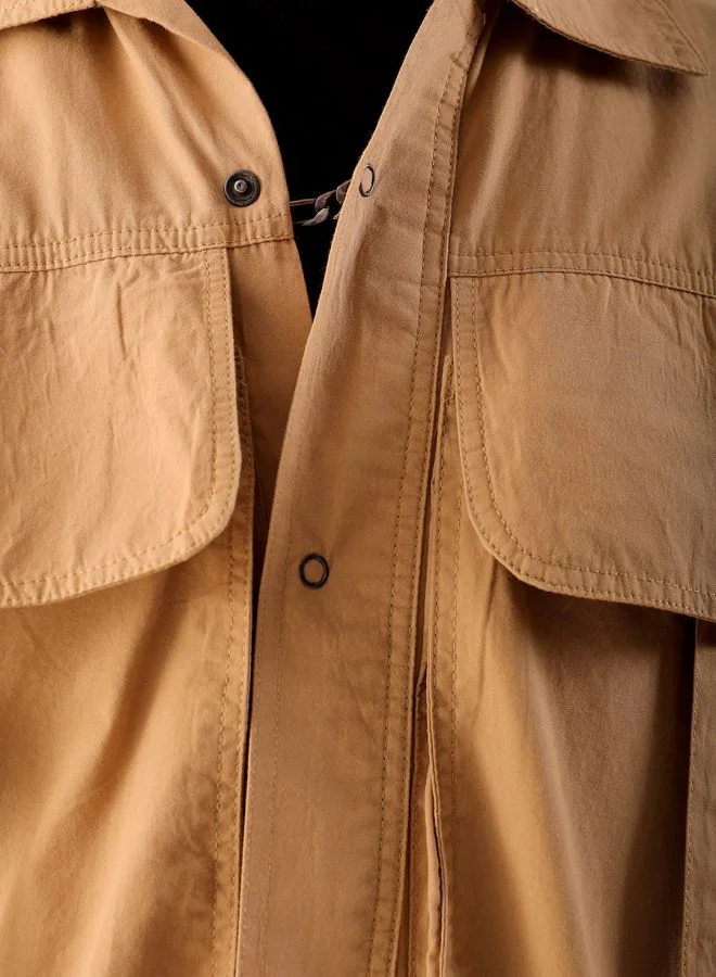 The Indian Garage Co Men Boxy Fit Solid Full Sleeves Cutaway Collar Double Flap Pocket Street Wear Shirt