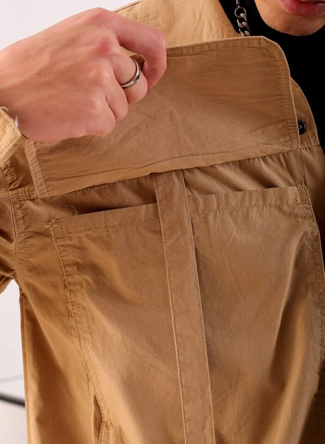 The Indian Garage Co Men Boxy Fit Solid Full Sleeves Cutaway Collar Double Flap Pocket Street Wear Shirt