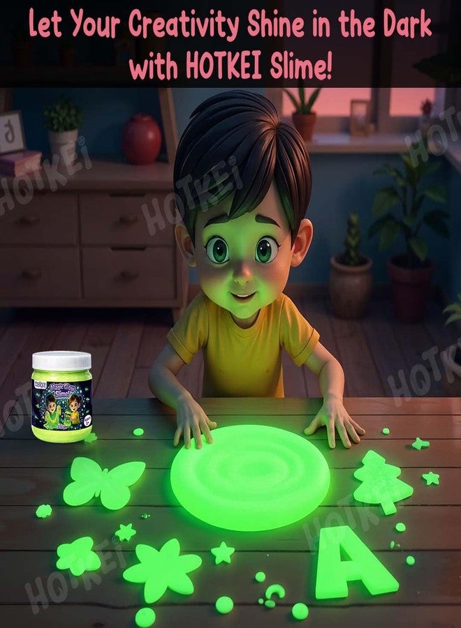 HOTKEI هوتكي (200 غرام) سلايم مضيء في الظلام للأطفال، لعبة يمكنك صنعها بنفسك، سلايم مضيء، جل، معجون، ألعاب فنية، علبة هدايا عيد ميلاد للأولاد والبنات من 3 إلى 10 سنوات - Image 3