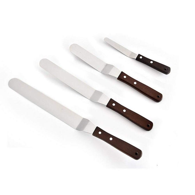OFFSET CAKE ICING SPATULA SET OF 4 PROFESSIONAL STAINLESS STEEL CAKE DECORATING SPATULAS 46810 FLEXIBLE RESISTANT BLADE WITH WOODEN HANDLE