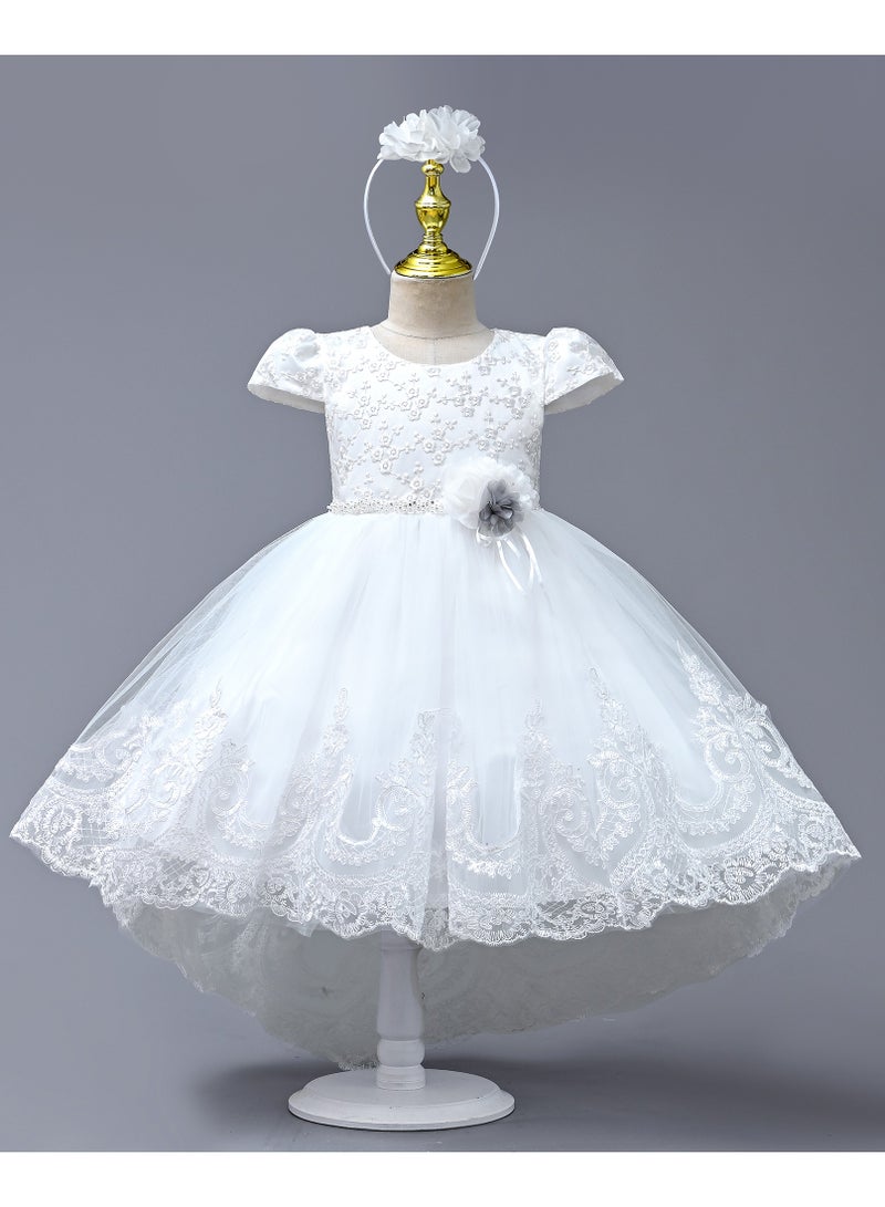 D'Daniela Delia Flower Party Dress White with headband - Image 3