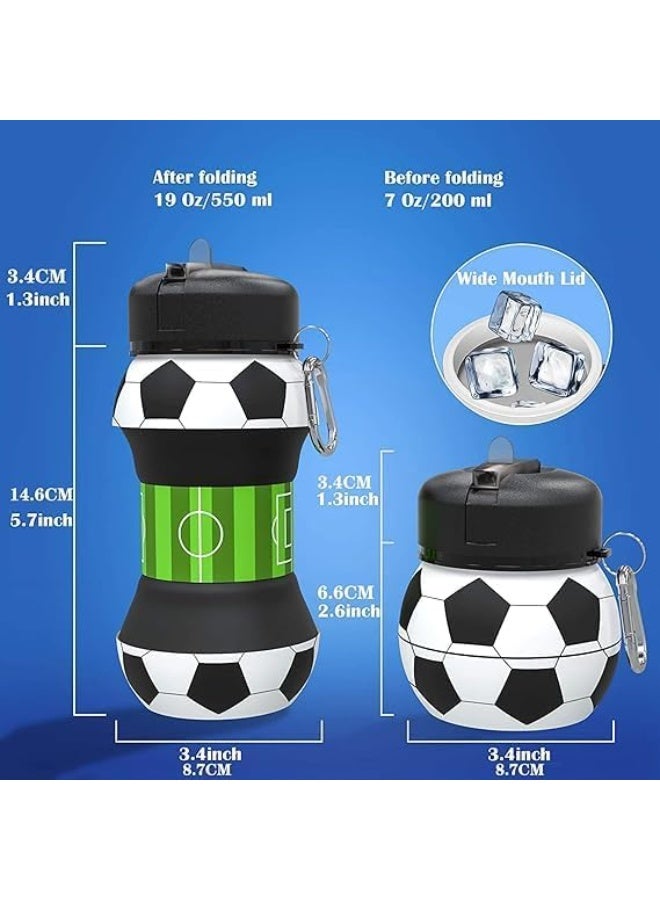 SHENGHUI Creative Football Collapsible Water Bottle, Sports Water Bottle, Stylish Silicone Football Water Bottle; Versatile 550ml and 200ml 2 in 1; Great Gift for Students, Travelers and Sports Lovers - Image 2