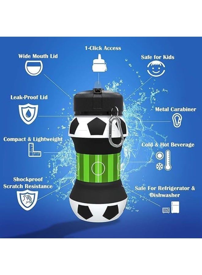 SHENGHUI Creative Football Collapsible Water Bottle, Sports Water Bottle, Stylish Silicone Football Water Bottle; Versatile 550ml and 200ml 2 in 1; Great Gift for Students, Travelers and Sports Lovers - Image 3