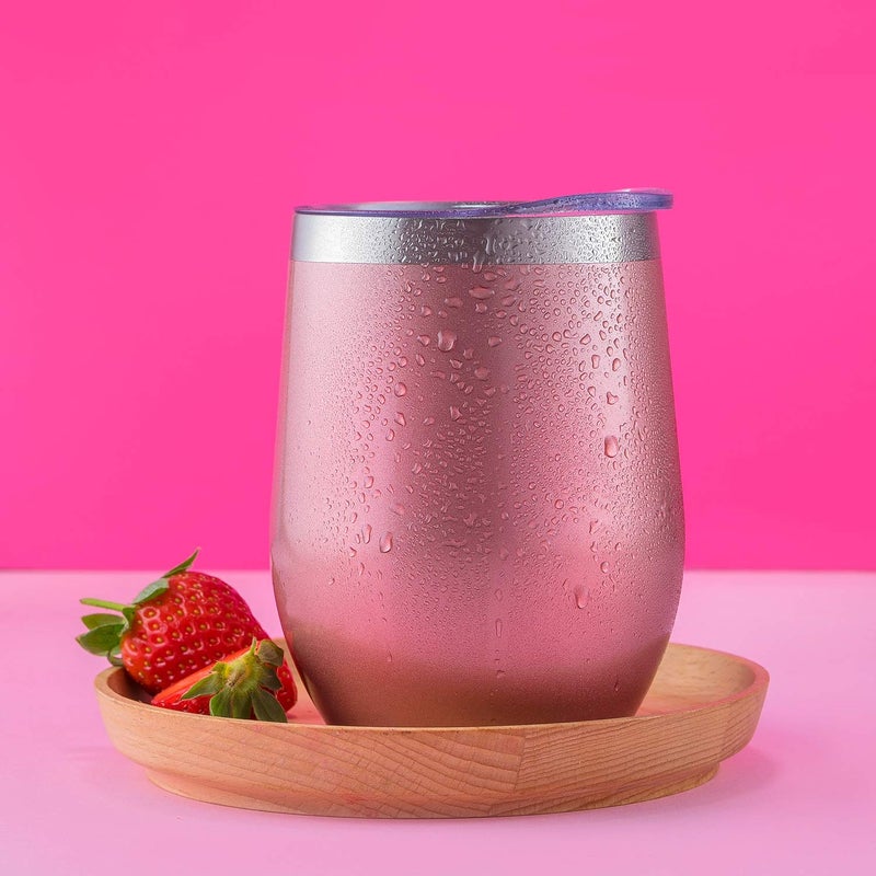 CHILLOUT LIFE 12 oz Stainless Steel Tumbler with Lid & Gift Box | Wine Tumbler Double Wall Vacuum Insulated Travel Tumbler Cup for Coffee  Wine  Cocktails  Ice Cream - Rose Gold - Image 4
