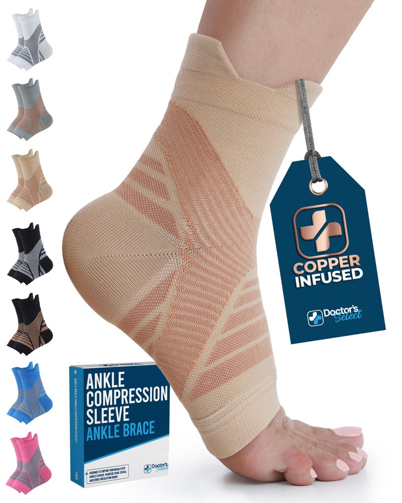 Doctor's Select Doctors Select Copper Ankle Compression Sleeve Toeless Compression Socks Copper Ankle Brace for Women Ankle Support for Men Compression Socks for Plantar Fasciitis Beige - Image 3