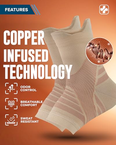 Doctor's Select Doctors Select Copper Ankle Compression Sleeve Toeless Compression Socks Copper Ankle Brace for Women Ankle Support for Men Compression Socks for Plantar Fasciitis Beige - Image 5