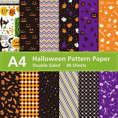 MIAHART 48 Sheet Halloween Pattern Paper Set A4 Size Decorative Craft Paper Origami Paper for Card Making Scrapbook,12 Designs - Image 3