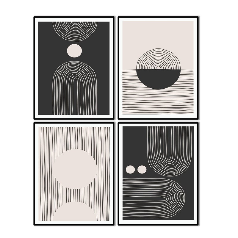 HOME TROVE  Abstract Boho Wall Art Prints for Living Room, Bedroom, Kitchen, Bathroom Wall Decor, Minimalistic Room Decor Poster & Pictures, Black and White Wall Art, Set of 4, 8" x 10", Unframed. - Image 2