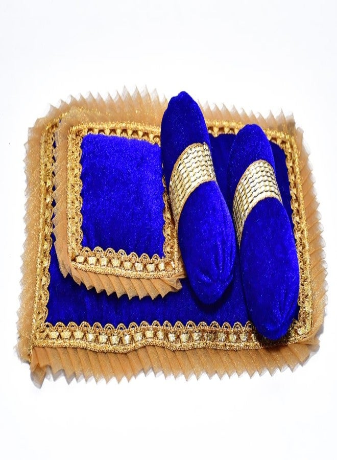SAMRUDDHI Home Decor Laddu Bal Gopal Thakurji Bedding Set Pack of 4 Krishna ji Bister | Ladoo Gopal Aasan - Cotton/Velvet Material (Design 1) (Handcraft Aasan, Head & 2 Side Pillow Set) - Image 5