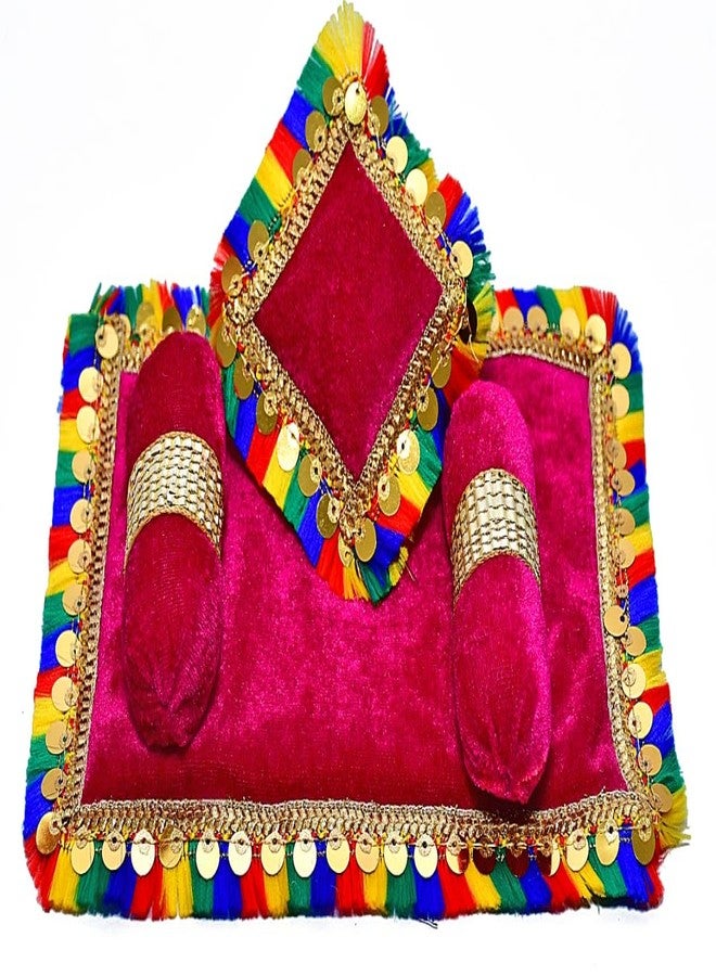 SAMRUDDHI Home Decor Laddu Bal Gopal Thakurji Bedding Set Pack of 4 Krishna ji Bister | Ladoo Gopal Aasan - Cotton/Velvet Material (Design 1) (Handcraft Aasan, Head & 2 Side Pillow Set) - Image 4