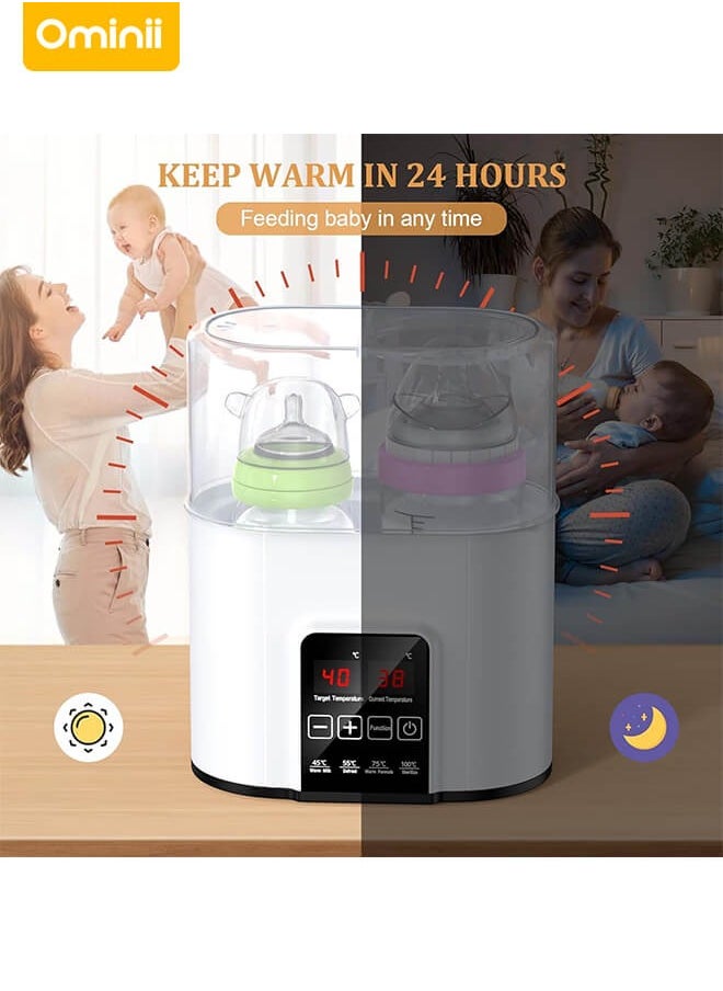 Ominii - 6-in-1 Multifunctional Bottle Warmer, Baby Food Heater Defrost BPA-Free,for Breastmilk and Formula with Timer - White - Image 1