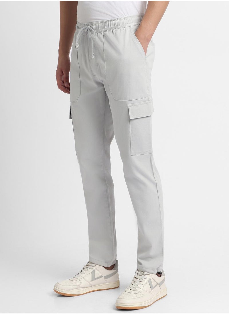 Dennis Lingo Slim Fit Light Grey Men's Cotton Lycra Solid Cargo Trouser, Mid Rise, Full Length, Casual,  - Image 3