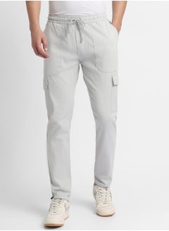 Dennis Lingo Slim Fit Light Grey Men's Cotton Lycra Solid Cargo Trouser, Mid Rise, Full Length, Casual,  - Image 2