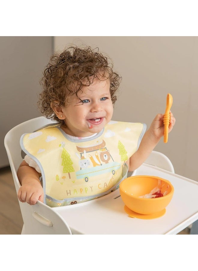 Bumkins Bibs for Girl or Boy, SuperBib Baby and Toddler 6-24 Months, Essential Must Have for Eating, Feeding, Baby Led Weaning Supplies, Mess Saving Catch Food, Waterproof Fabric 3-pk Happy Campers - Image 2