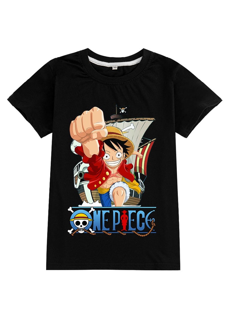 عام تي شيرت One Piece قصير الأكمام بمقاسات متعددة برسومات HD لوفي والطاقم مزيج قطن ناعم قابل للتنفس تي كاجوال لعشاق الأنمي - Image 1