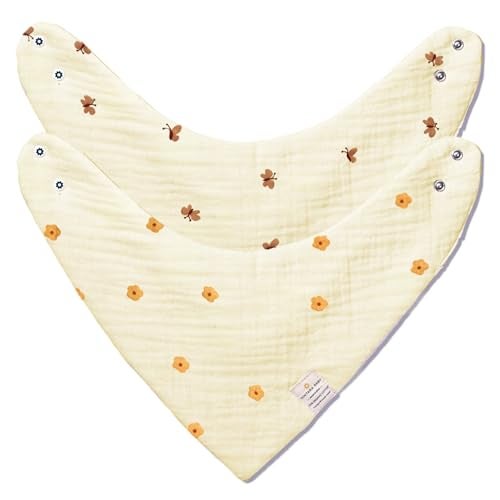 NINTARABABY Bandana Bibs – 100% Organic Muslin Cotton, 7-Layer Absorbent for Drooling, Teething & Feeding, Soft & Hypoallergenic, Adjustable Snap Buttons, Reversible, Baby Gift Ages 0–3, Pack of 2 - Image 1