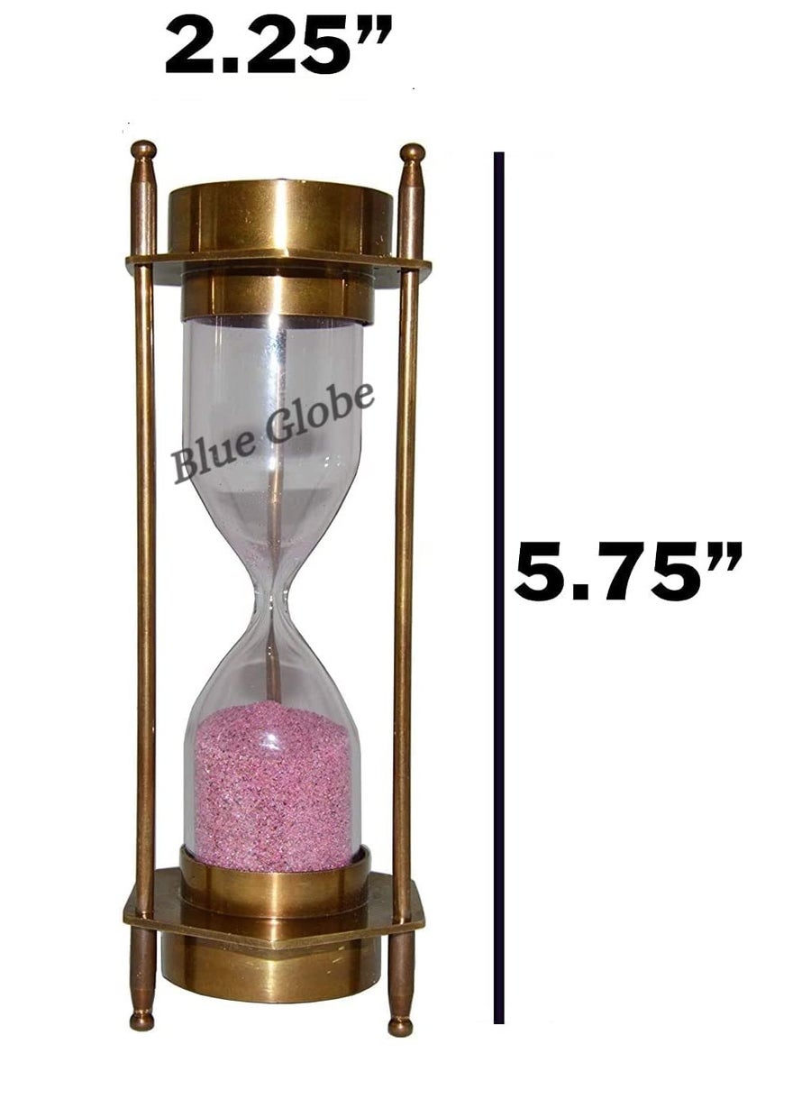 Blue Globe Brass Sand Timer Hourglass with Marine Compass Top and Bottom Decorative Clock 5 Antique Brass Compass Hourglass Nautical Maritime Sand Timer Desk Clock by Blue Globe Export  - Image 2