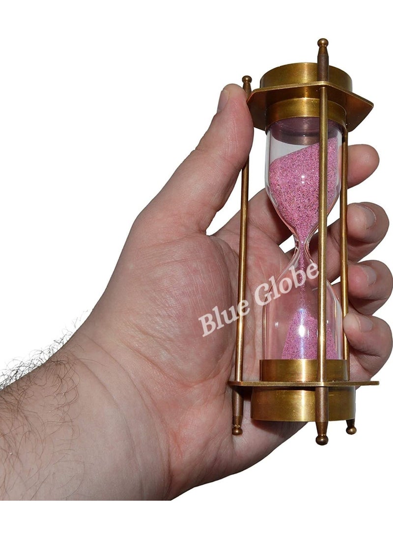 Blue Globe Brass Sand Timer Hourglass with Marine Compass Top and Bottom Decorative Clock 5 Antique Brass Compass Hourglass Nautical Maritime Sand Timer Desk Clock by Blue Globe Export  - Image 3