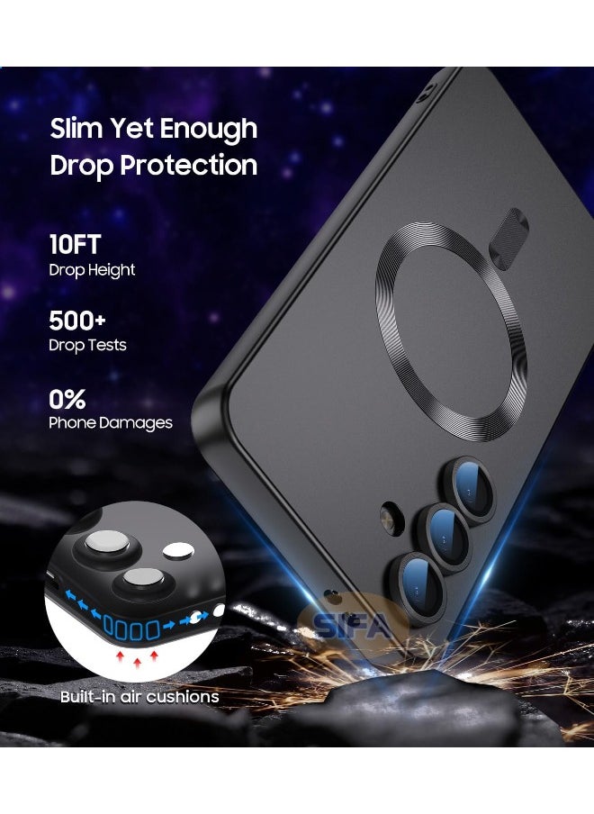 Generic - Magnetic Case for Samsung Galaxy S24 FE, [MagSafe Compatible][Built-in Camera Lens Protector][Light Slim] Soft Silicone Bumper Shockproof Matte Case Cover for Samsung Galaxy S24 FE 5G 6.7 inch, Black - Image 1
