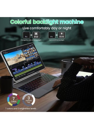 حافظة لوحة مفاتيح سحرية باللغة العربية والإنجليزية لجهاز iPad (A16) 11 بوصة 2025/حافظة لوحة مفاتيح لجهاز iPad 10 10.9 بوصة 2022 مع غطاء خلفي مغناطيسي ولوحة تتبع ذكية ولوحة مفاتيح بإضاءة خلفية لجهاز 2025 (A3354 A3355 A3356)/2022 (A2696 A2757 A2777) أبيض - view 5