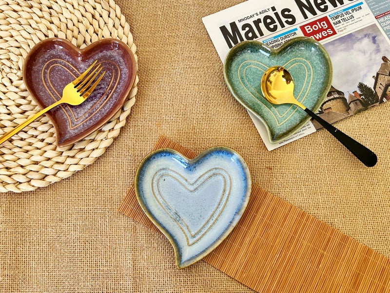 Rhobtyne Ceramic Spoon Rest for Stove Top, Heart Cute Spoon Rest for Kitchen Counter, Cooking Spoon Holder for Kitchen Counter, Utensil Rest Spatula Rest Ladle Holder Tong Rest (Retro Sea Blue) - Image 3