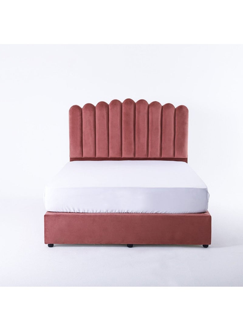 Karnak Almira Upholstered Velvet Bed Frame Bedroom Furniture Strong And Sturdy Modern Design Wooden Bed | Quiet & Comfortable (Queen - 160x200cm, Pink) - Image 2
