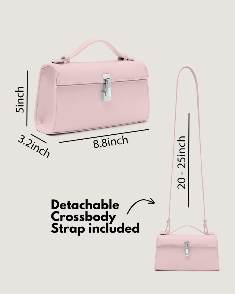 Apryl Clutch Purses for Women - Small Evening Bag - Trendy Top Handle Purse - Adjustable Crossbody Handbag PU Leather - Pink - Image 4