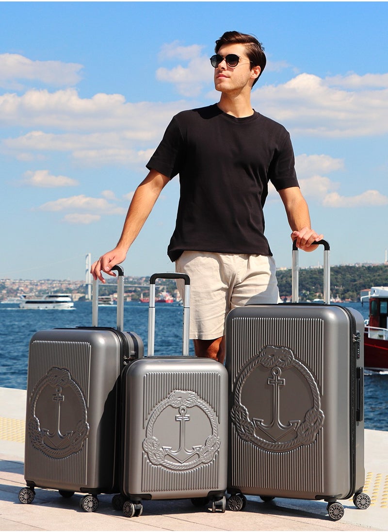 Biggdesign - 3-Piece ABS Hardshell Luggage Sets (20/24/28 inch), 360° Double Spinner Wheels, TSA Lock System Cabin Trolley Carryon Travel Luggage Set, Made in Turkey, Travel Suitcase - Ocean Grey - Image 1