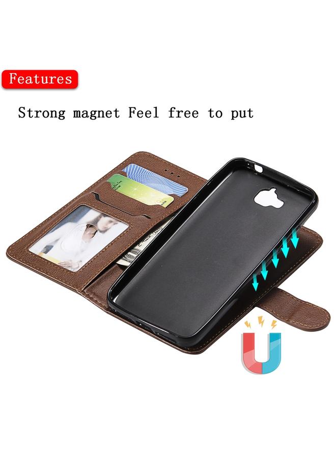 اس-توب جراب لهاتف Huawei Y6 Pro / Enjoy 5 جراب واقٍ أفقي قابل للطي بلون سادة مع حامل وفتحات للبطاقات ومحفظة وإطار صورة وحبل - Image 5