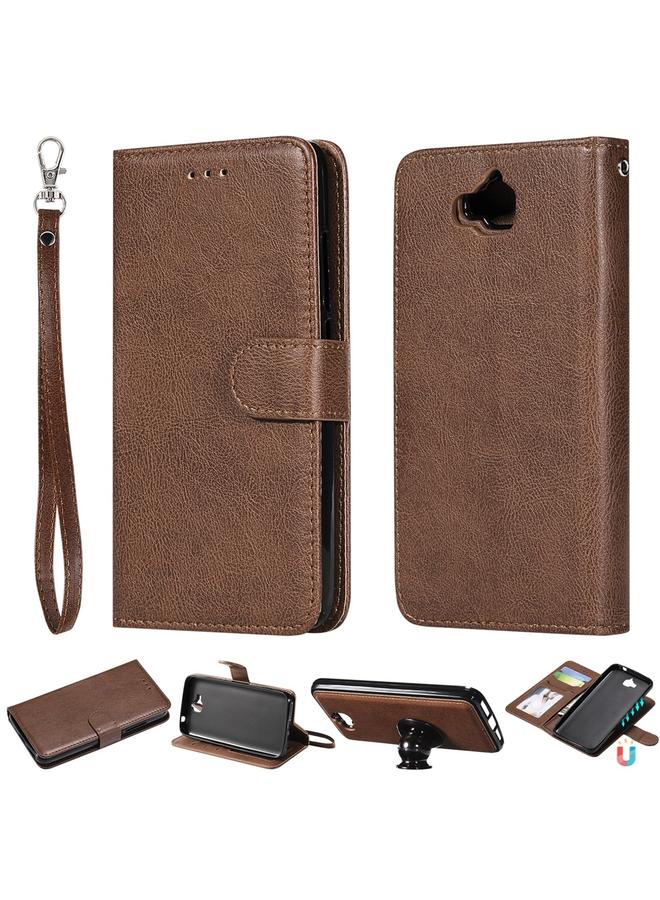 اس-توب جراب لهاتف Huawei Y6 Pro / Enjoy 5 جراب واقٍ أفقي قابل للطي بلون سادة مع حامل وفتحات للبطاقات ومحفظة وإطار صورة وحبل - Image 1