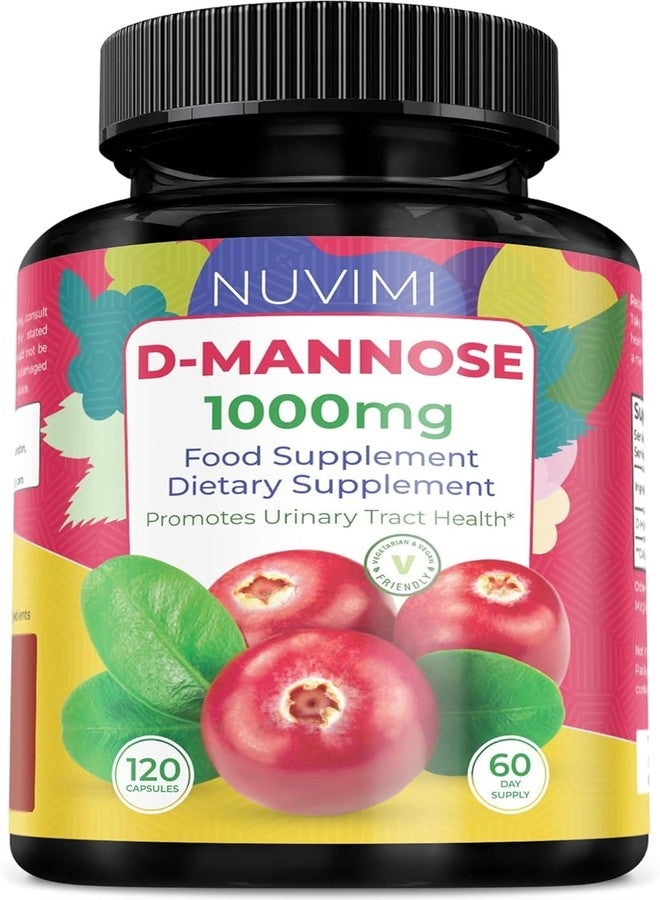 NUVIMI D Mannose 120 Capsules - 1000 mg per Dose - Dietary Supplement Helps Promote Urinary Tract Health - Natural Vegan UTI Defense - Image 1